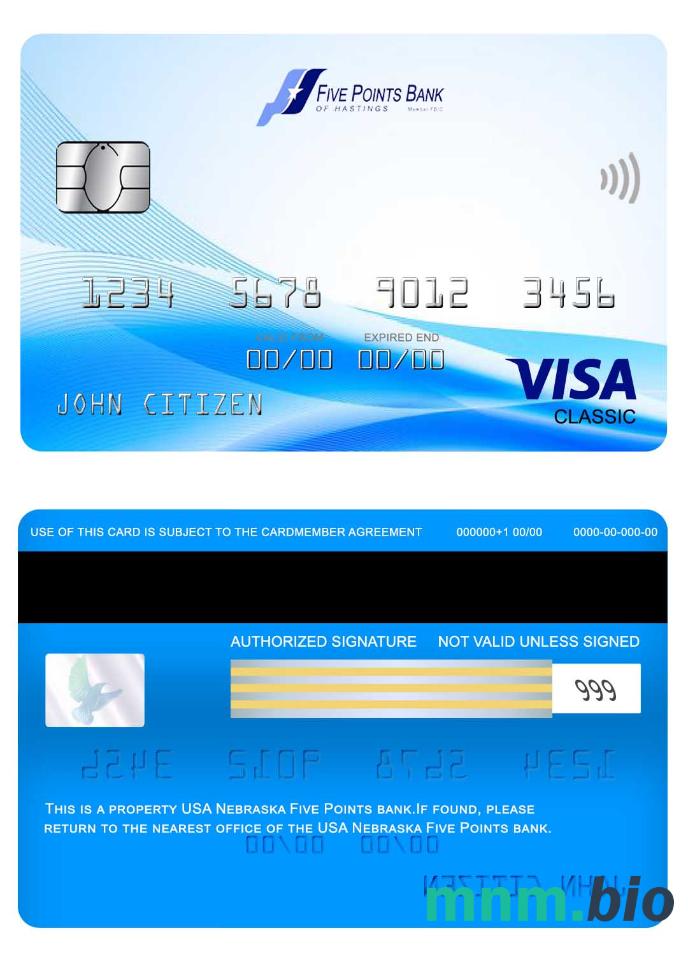 USA Nebraska Five Points Bank visa klasyczny karta przykład w formacie PSD